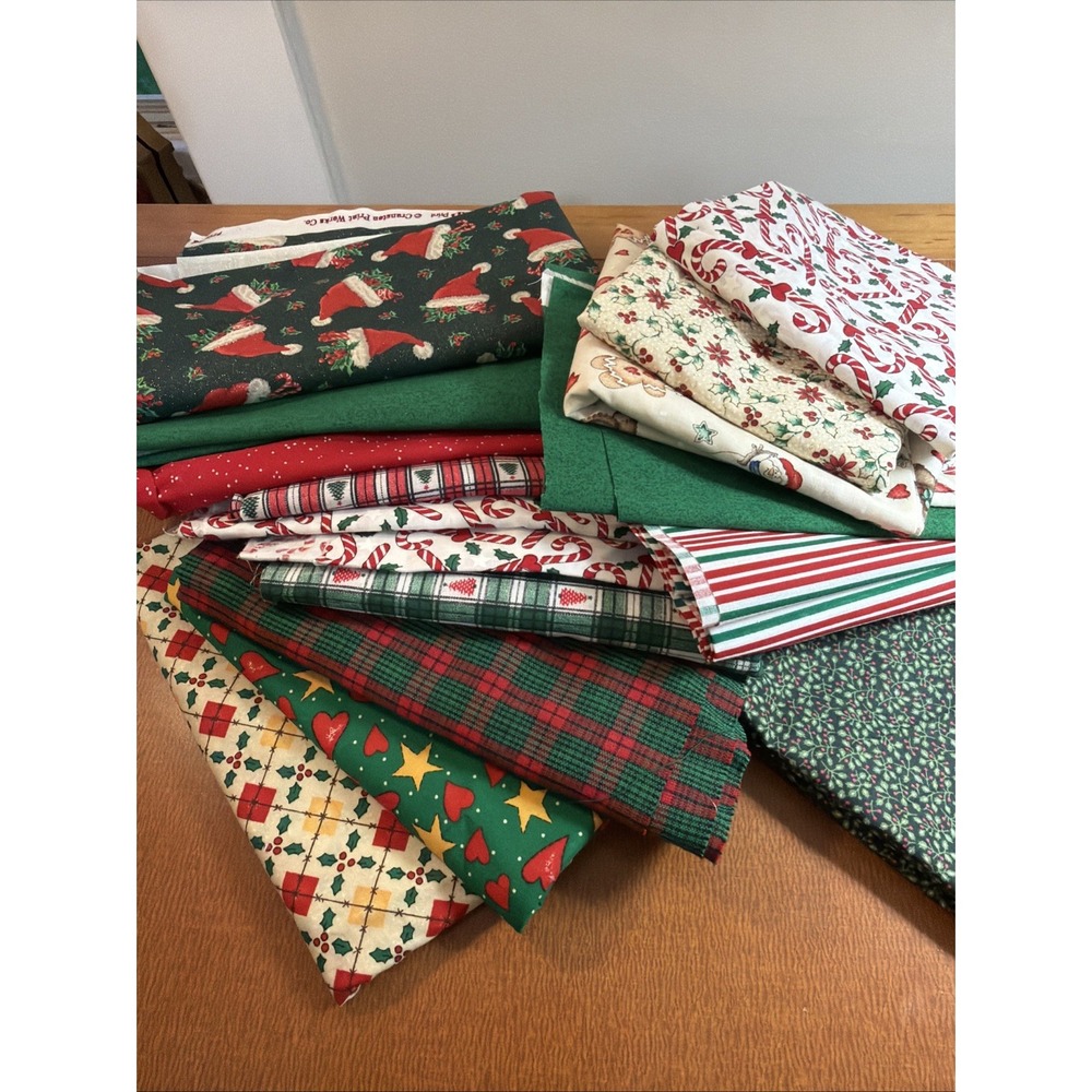 Christmas Fabric Lot: 12 Different Patterns Each 1/4-3/4 Yards